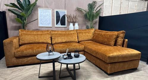 ZGAN Velvet Velours Hoekbank - Adore Gold - x 317 x 220, Huis en Inrichting, Banken | Bankstellen, Zo goed als nieuw, Hoekbank