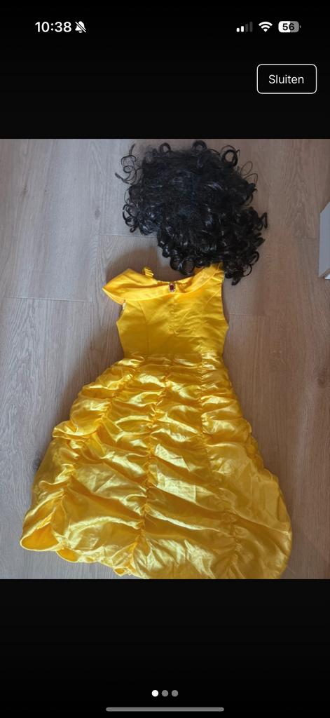 Belle jurk maat 110 + pruik, Kinderen en Baby's, Carnavalskleding en Verkleedspullen, Ophalen of Verzenden, Zo goed als nieuw