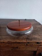Ouderwetse glazen koektrommel met houten deksel, Schaal, Rond, Ophalen of Verzenden, Glas