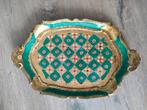 Vintage groen - goudkleurig Florentijns dienblad, Huis en Inrichting, Woonaccessoires | Dienbladen, Ophalen of Verzenden, Gebruikt