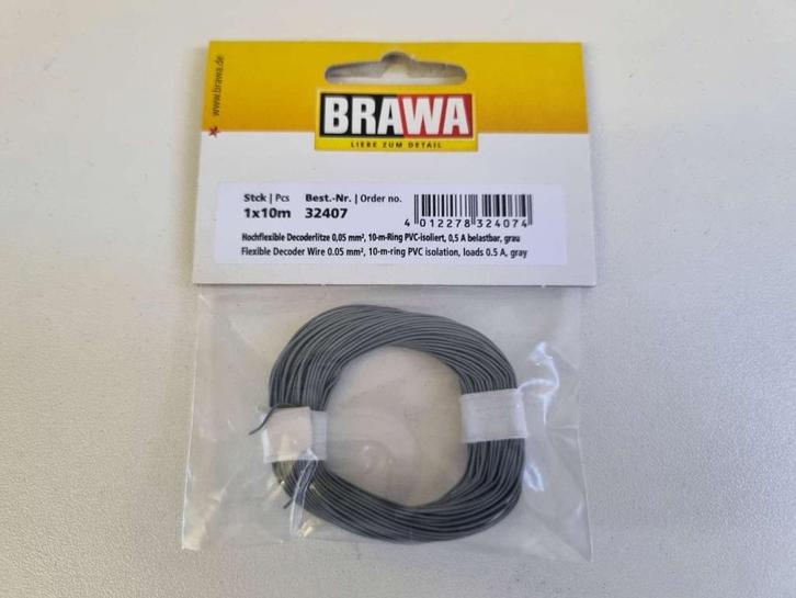 Brawa 32407 - Flexibele decoderdraad grijs (10m), Hobby en Vrije tijd, Modeltreinen | H0, Nieuw, Overige typen, Overige merken