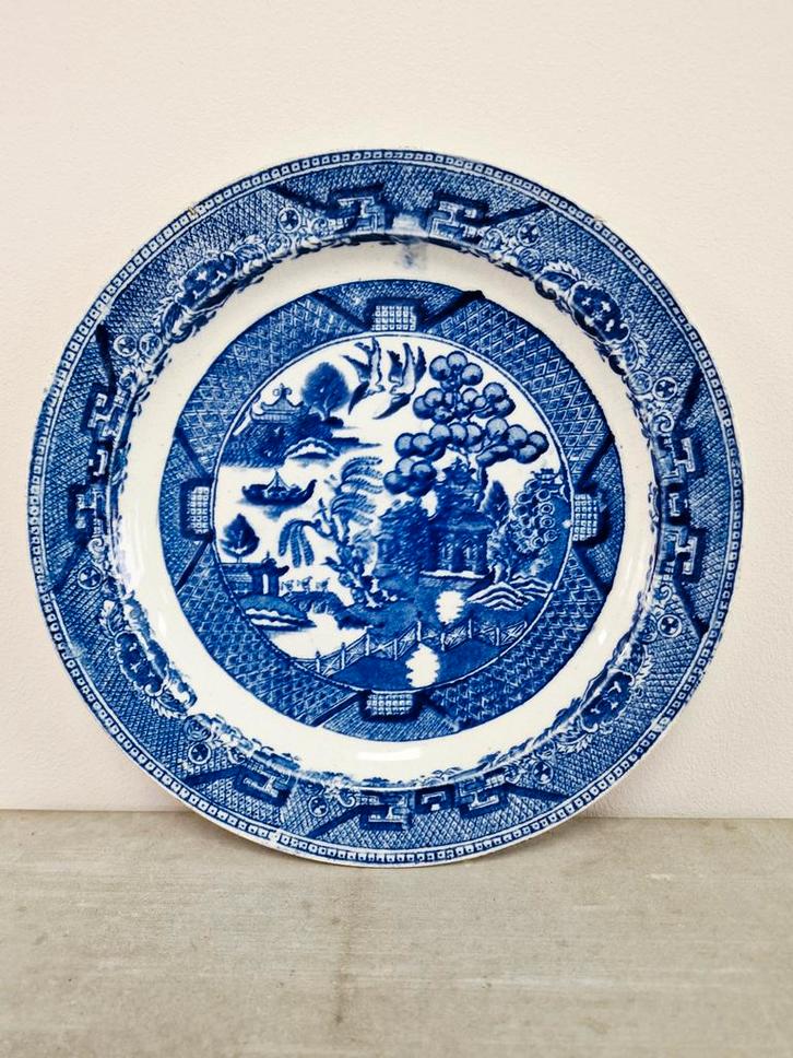 Antiek Blauw Wit Bord - Willow Pattern, Antiek en Kunst, Antiek | Wandborden en Tegels, Ophalen of Verzenden