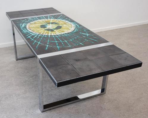 Vintage salontafel Belarti tegeltafel Fat Lava Space Age 60s, Huis en Inrichting, Tafels | Salontafels, Gebruikt, Minder dan 50 cm