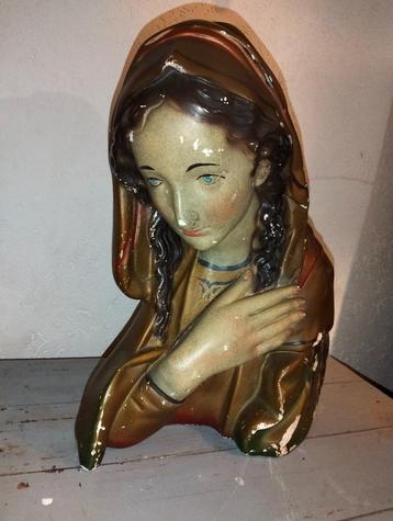 Oude antieke brocante Maria buste borstbeeld beschikbaar voor biedingen