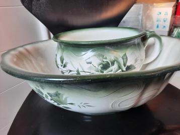 Antiek lampetset: decoratief groen bloemmotief  beschikbaar voor biedingen
