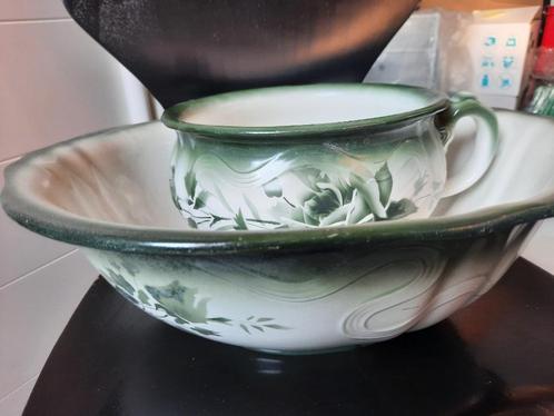Antiek lampetset: decoratief groen bloemmotief, Antiek en Kunst, Antiek | Porselein, Ophalen