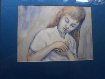 Elisabeth Sandblom, Leuke Pastel, Meisje met een kuikentje  beschikbaar voor biedingen