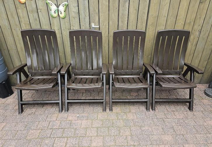 4 Jardin kunststof tuinstoelen / standenstoelen, Tuin en Terras, Tuinstoelen, Gebruikt, Kunststof, Inklapbaar, Verstelbaar, Ophalen of Verzenden