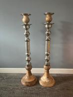 Kandelaren hout metaal, Huis en Inrichting, Woonaccessoires | Kandelaars en Kaarsen, Ophalen, Gebruikt, Bruin, 75 cm of meer