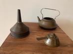 koperen theepot en olielampje, metalen trechter, Antiek en Kunst, Ophalen, Koper