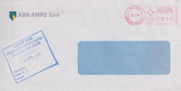 Aruba 1995 M06 ABN-AMRO Machinestempel Kabinet NA Vensterenv, Postzegels en Munten, Brieven en Enveloppen | Buitenland, Envelop