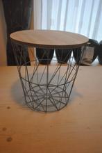 Metalen mand met houten deksel, bijzettafeltje, nieuw, Ophalen of Verzenden, Nieuw, Rond, Hout