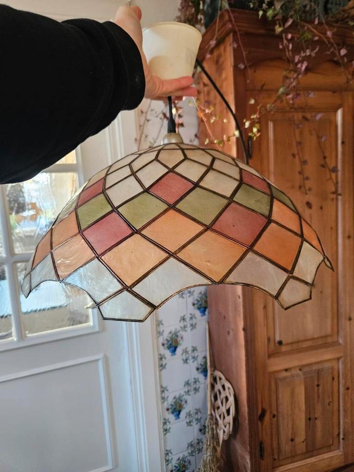 Tiffany look lamp, Huis en Inrichting, Lampen | Lampenkappen, Rond, Crème, Groen, Ophalen of Verzenden