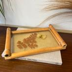 Mooi vintage dienblad rotan bamboe vlinder opgezet taxidermy, Overige materialen, Ophalen of Verzenden, Zo goed als nieuw