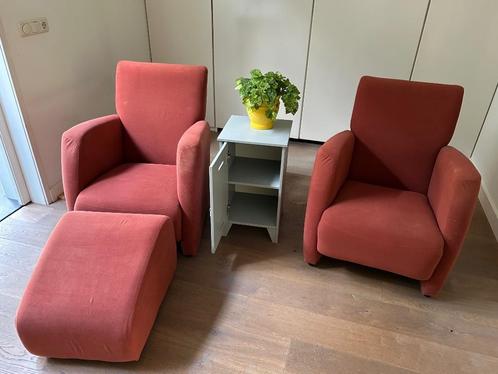 Fautteuils met hocker Gratis af te halen., Huis en Inrichting, Fauteuils, Gebruikt, Stof, 50 tot 75 cm, Minder dan 75 cm, Ophalen