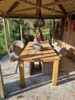 Eettafel + 4 rieten stoelen, Tuin en Terras, Tuinstoelen, Ophalen of Verzenden, Gebruikt, Hout