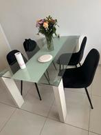 Glazen Eettafel met 4 Stoelen 90 breed 150 lang, Huis en Inrichting, Tafels | Eettafels, Ophalen, 100 tot 150 cm, Vier personen