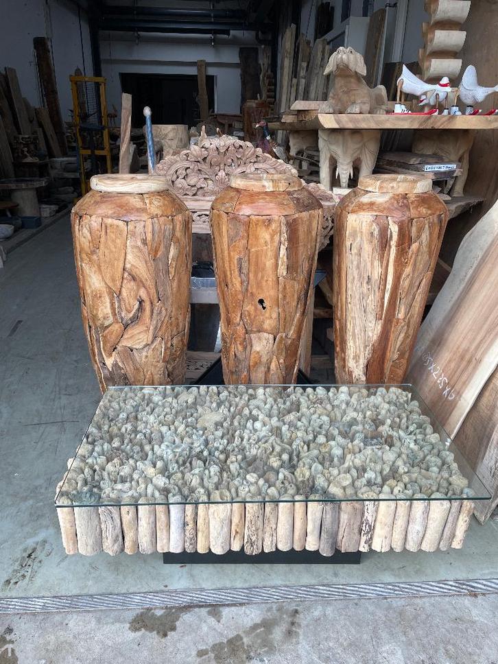 Teak vazen, Huis en Inrichting, Woonaccessoires | Vazen, Nieuw, Overige kleuren, 75 cm of meer, Overige materialen, Ophalen