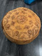 Marokkaanse leren poef, Gebruikt, Rond, Ophalen of Verzenden, 50 tot 75 cm