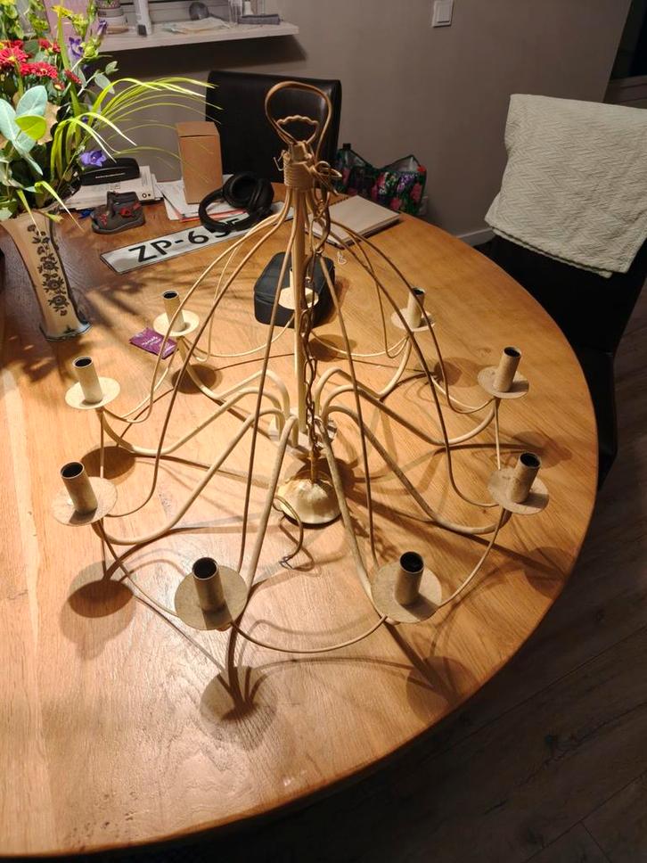 Oude metalen kroonluchter - opknapper!, Huis en Inrichting, Lampen | Kroonluchters, Gebruikt, Metaal, Ophalen