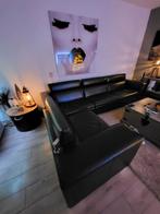 Zwart leren hoekbank, Huis en Inrichting, Banken | Bankstellen, Ophalen, Gebruikt, Hoekbank, 300 cm of meer