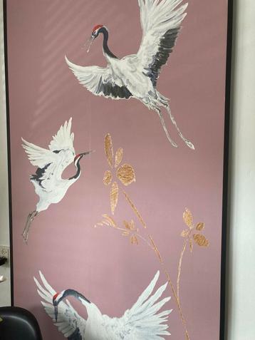 Roze kraanvogel textielbehang 120 x 242 behang vogels nieuw  beschikbaar voor biedingen