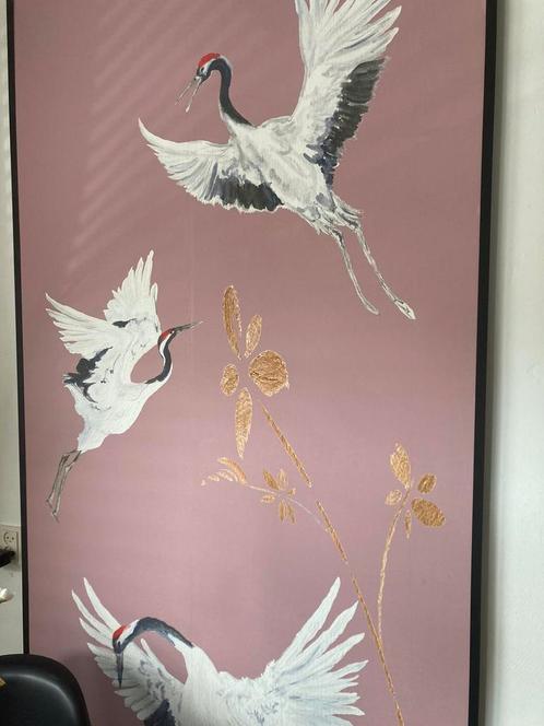 Roze kraanvogel textielbehang 120 x 242 behang vogels nieuw, Huis en Inrichting, Stoffering | Behang, Rood, Wit, Zwart, Roze, minder dan 10 m²