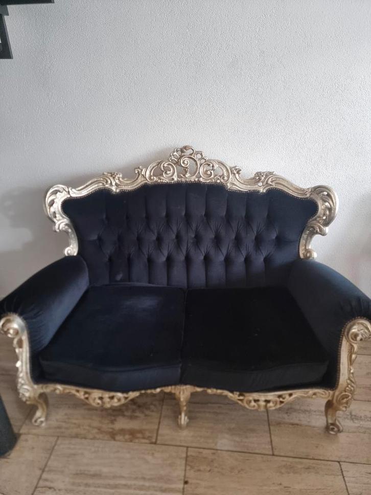 Bank en 2 stoelen - Klassieke Stijl met stoelen in zebraprin, Huis en Inrichting, Banken | Bankstellen, Gebruikt, Rechte bank