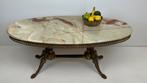 Vintage natuursteen / messing salontafel onyx marmer, Ophalen