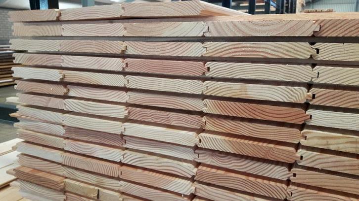 Blokhutprofiel planken van douglas met 2 zijde visbek, Tuin en Terras, Palen, Balken en Planken, Nieuw, Planken, 250 cm of meer