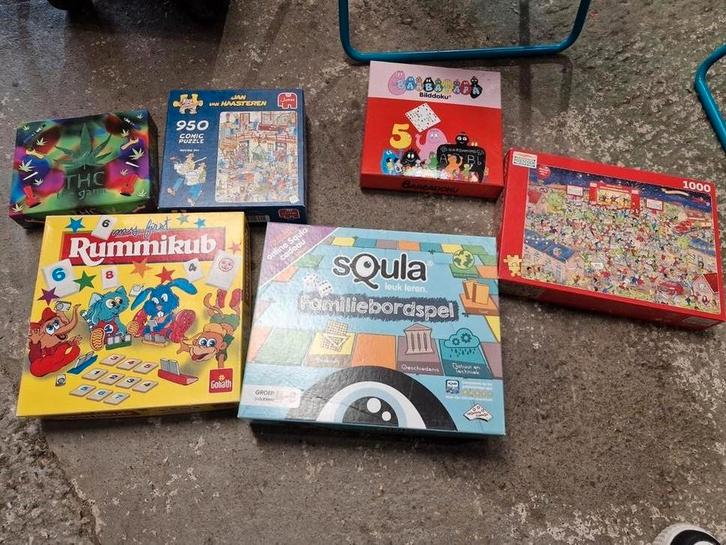 Spellen en Puzzels Pakket - Rummikub, Squla, Puzzels, Hobby en Vrije tijd, Gezelschapsspellen | Bordspellen, Gebruikt, Een of twee spelers