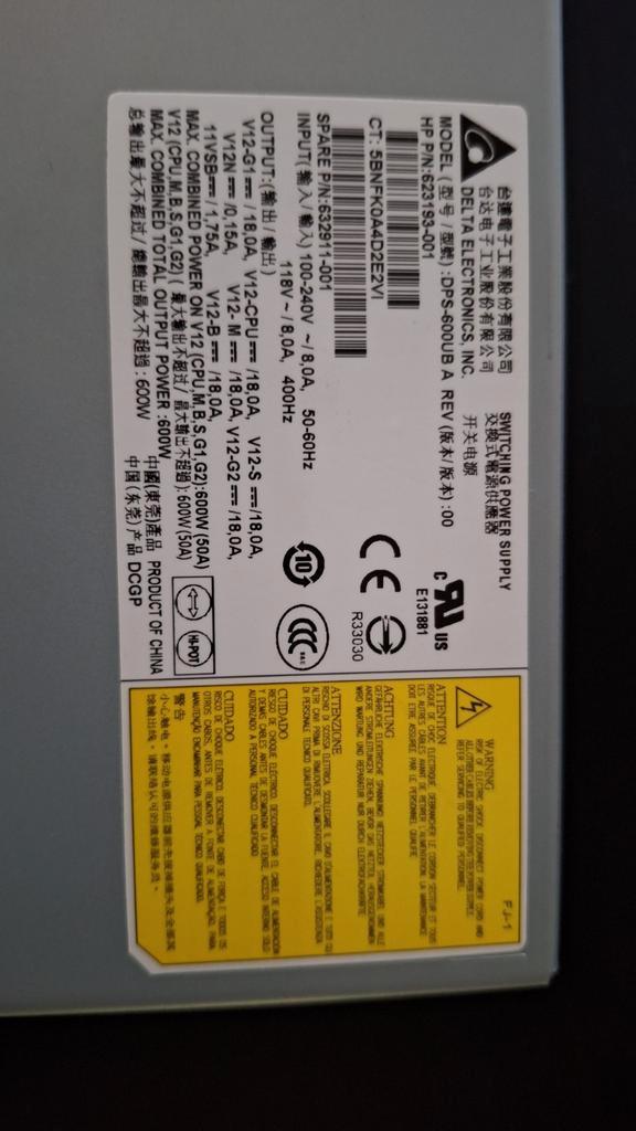 HP Z420 Voeding - 600W, Computers en Software, Interne voedingen, Gebruikt, Ophalen of Verzenden