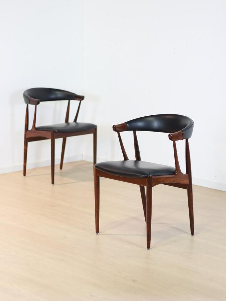 Vintage design Johannes Andersen stoelen, Huis en Inrichting, Stoelen, Gebruikt, Twee, Zwart, Ophalen
