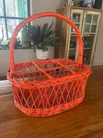 Retro rieten oranje flessenmand, Ophalen of Verzenden, Zo goed als nieuw, Rond, Riet