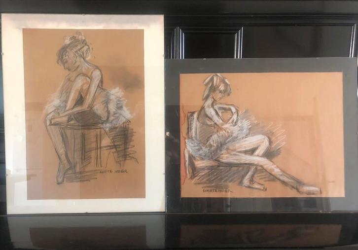 Houtskool tekeningen van Herta Heer balletdanseres, Antiek en Kunst, Kunst | Overige Kunst, Ophalen of Verzenden