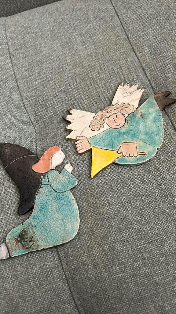 2 studio pottery raku keramiek kerst engelen, Diversen, Kerst, Zo goed als nieuw, Ophalen of Verzenden