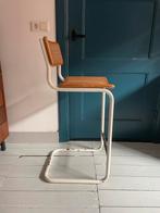 Vintage barkruk met webbing zitting, Ophalen, Gebruikt, Met voetsteun, 60 tot 90 cm