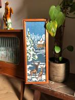 Winter thema borduurwerk in lijst vintage, Antiek en Kunst, Kunst | Schilderijen | Klassiek, Ophalen of Verzenden