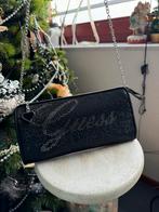 Black Guess baguette bag with rhinestones and chain., Verzenden, Zo goed als nieuw, Zwart, Handtas