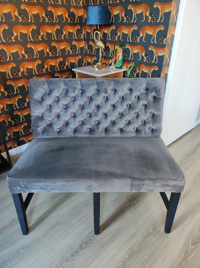 Mooi gecapitonneerd tweezits bankje / eetkamertafel bankje, Huis en Inrichting, Ophalen