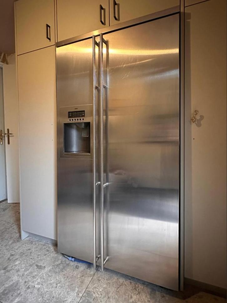 ATAG Dubbeldeurs Koelkast met vries en ijsmachine, RVS, Witgoed en Apparatuur, Koelkasten en IJskasten, Gebruikt, Met vriesvak