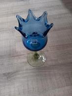 Sier glas, blauw met licht groene voet, Ophalen of Verzenden, Zo goed als nieuw