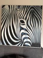 Zebra op canvas in mooie stevige zwarte houten lijst, Antiek en Kunst, Ophalen of Verzenden