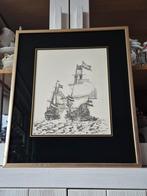 Gravure van twee schepen op zee, Antiek en Kunst, Kunst | Etsen en Gravures, Ophalen