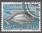 GROENLAND 10 Kr. zegel Zeefauna - Groenlandse heilbot - 1985, Verzenden, Denemarken, Gestempeld