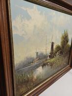 Hollandse School Schilderij F. de Jong - Molenlandschap, Antiek en Kunst, Ophalen