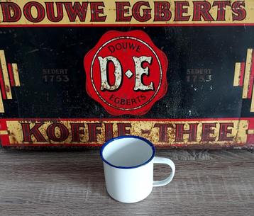 Emaille beker wit met kobalt blauwe rand NO 11 beschikbaar voor biedingen