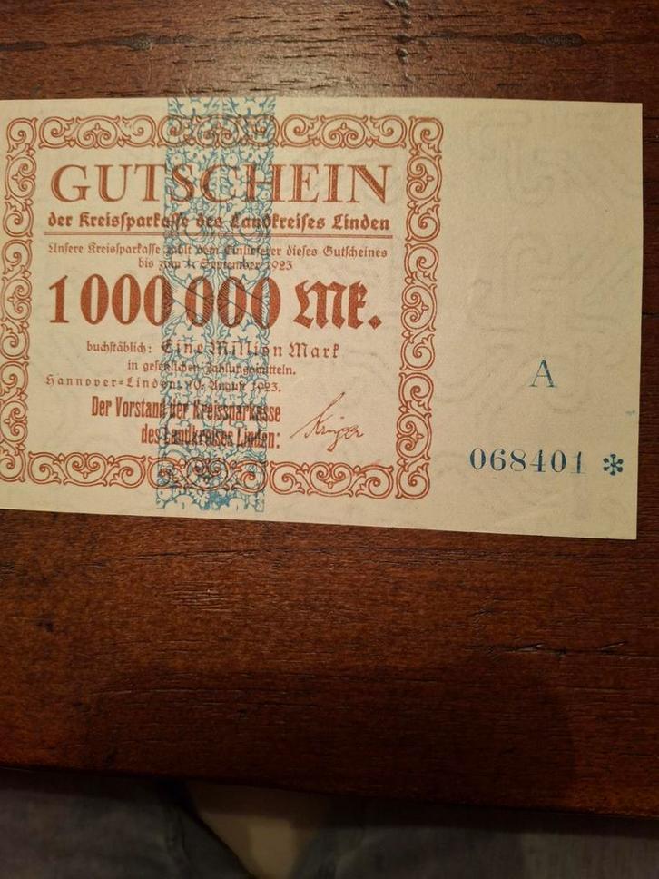 Duitsland 1923 - 1.000.000 Mark - Hannover-Linde, Postzegels en Munten, Bankbiljetten | Europa | Eurobiljetten, Ophalen of Verzenden