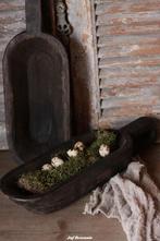 Sobere houten trog, schaal, handvat, stoer en sober, Huis en Inrichting, Woonaccessoires | Overige, Www.jufbrocante.nl, Www.jufbrocante.nl