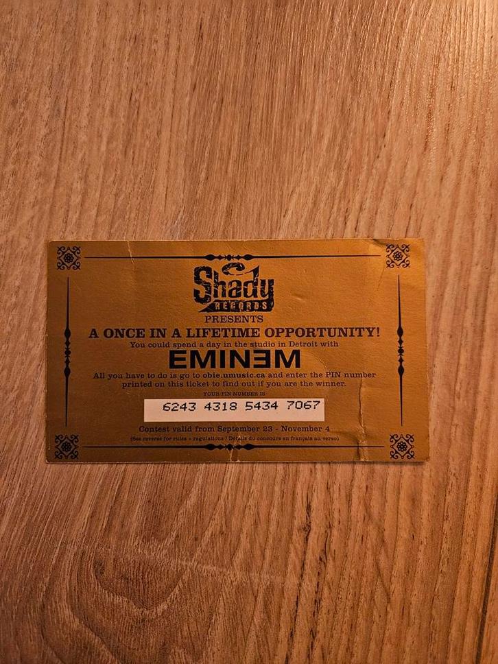 Zeldzaam Eminem Ticket - Shady Records, Verzamelen, Muziek, Artiesten en Beroemdheden, Gebruikt, Overige typen, Ophalen of Verzenden